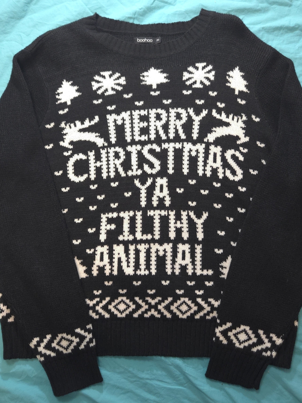 boohoo Black 'Merry Christmas Ya Filthy Animal' Knit Sweater